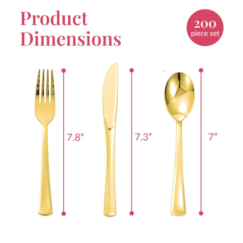 Prestee 200 Piece Gold Plastic Silverware Set for 50 Guests - Premium Pre Rolled Cutlery Set with Napkins - Elegant Disposable Silverware with Forks, Knives, and Spoons for Weddings and Thanksgiving - Image 3
